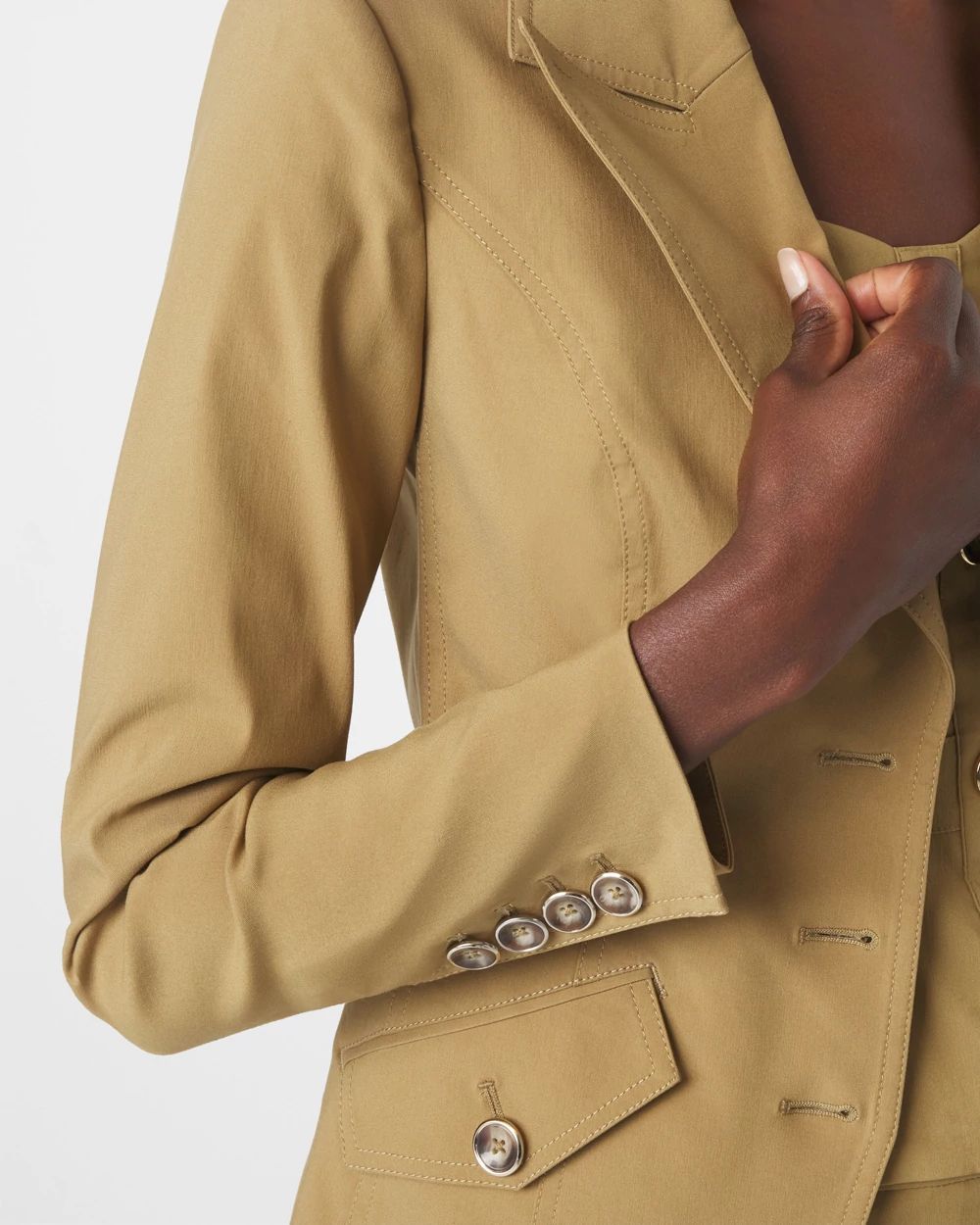 White Black Lapel Women's One-Button 3/4 Sleeve Short Jacket